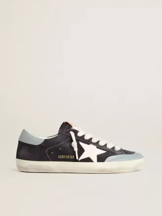 Herren-Super-Star aus mitternachtsblauem Wildleder mit weißem Lederstern und hellblauem Lederabsatz