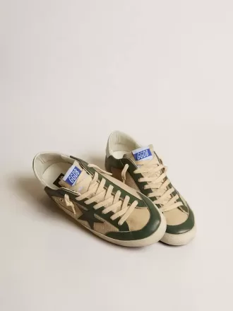 Herren-Super-Star LTD aus cremefarbenem Mesh und grünem Nappaleder mit Nappa-Stern Herren-Super-Star LTD aus cremefarbenem Mesh und grünem Nappaleder mit Nappa-Stern