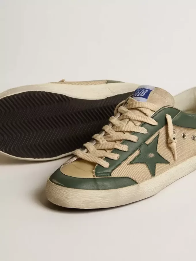 Herren-Super-Star LTD aus cremefarbenem Mesh und grünem Nappaleder mit Nappa-Stern