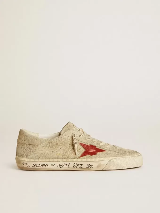 Herren-Super-Star LTD aus grauem Wildleder mit rotem Lederstern