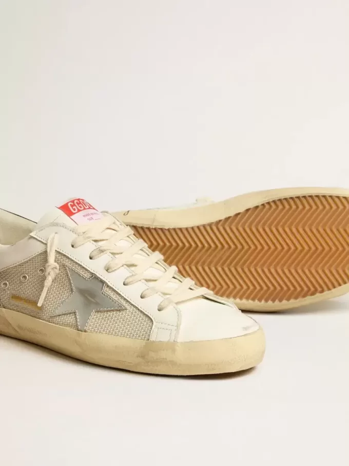 Herren-Super-Star LTD aus Mesh und Leder mit silbernem Stern und blauer Fersenlasche Herren-Super-Star LTD aus Mesh und Leder mit silbernem Stern und blauer Fersenlasche