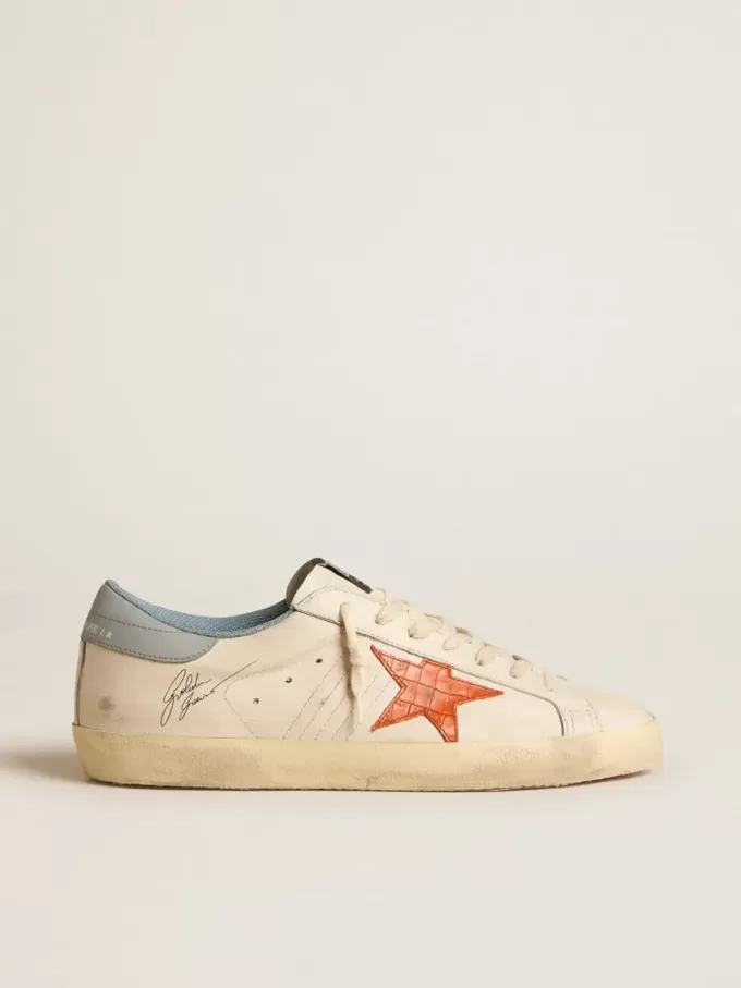 Herren-Super-Star mit Stern im Krokodil-Print und silberblauer Fersenlasche Herren-Super-Star mit Stern im Krokodil-Print und silberblauer Fersenlasche
