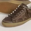 Herren-Superstar mit Stern und Fersenlasche aus braunem Leder in Used-Optik