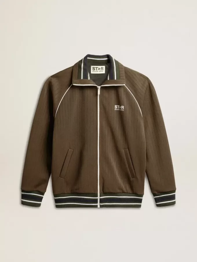 Herren-Sweatshirt in Militärgrün mit Reißverschluss und weißem Logo Herren-Sweatshirt in Militärgrün mit Reißverschluss und weißem Logo