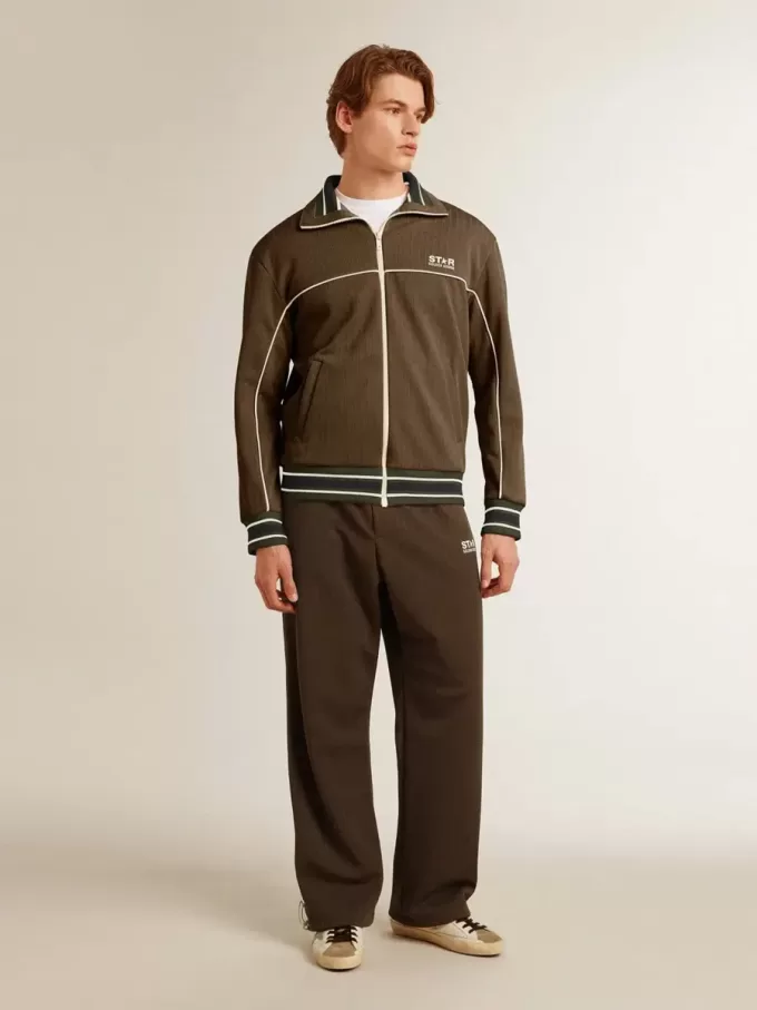 Herren-Sweatshirt in Militärgrün mit Reißverschluss und weißem Logo Herren-Sweatshirt in Militärgrün mit Reißverschluss und weißem Logo
