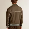 Herren-Sweatshirt in Militärgrün mit Reißverschluss und weißem Logo Herren-Sweatshirt in Militärgrün mit Reißverschluss und weißem Logo