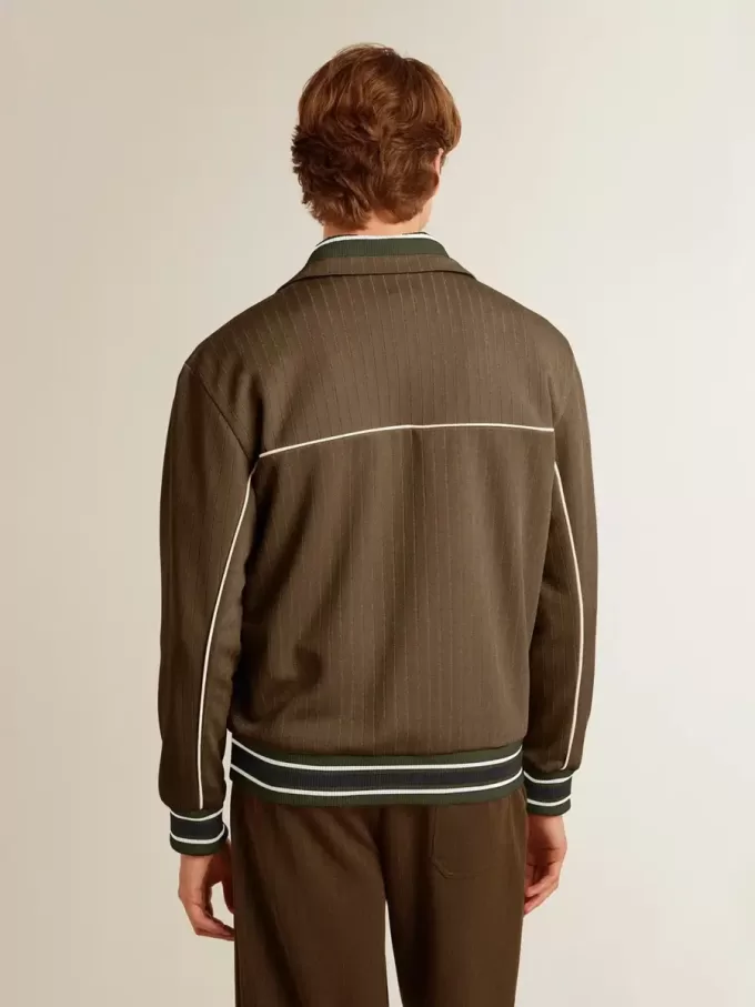 Herren-Sweatshirt in Militärgrün mit Reißverschluss und weißem Logo Herren-Sweatshirt in Militärgrün mit Reißverschluss und weißem Logo