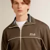 Herren-Sweatshirt in Militärgrün mit Reißverschluss und weißem Logo Herren-Sweatshirt in Militärgrün mit Reißverschluss und weißem Logo