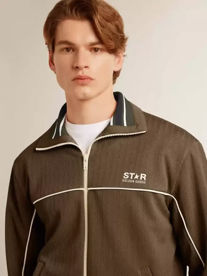 Herren-Sweatshirt in Militärgrün mit Reißverschluss und weißem Logo Herren-Sweatshirt in Militärgrün mit Reißverschluss und weißem Logo