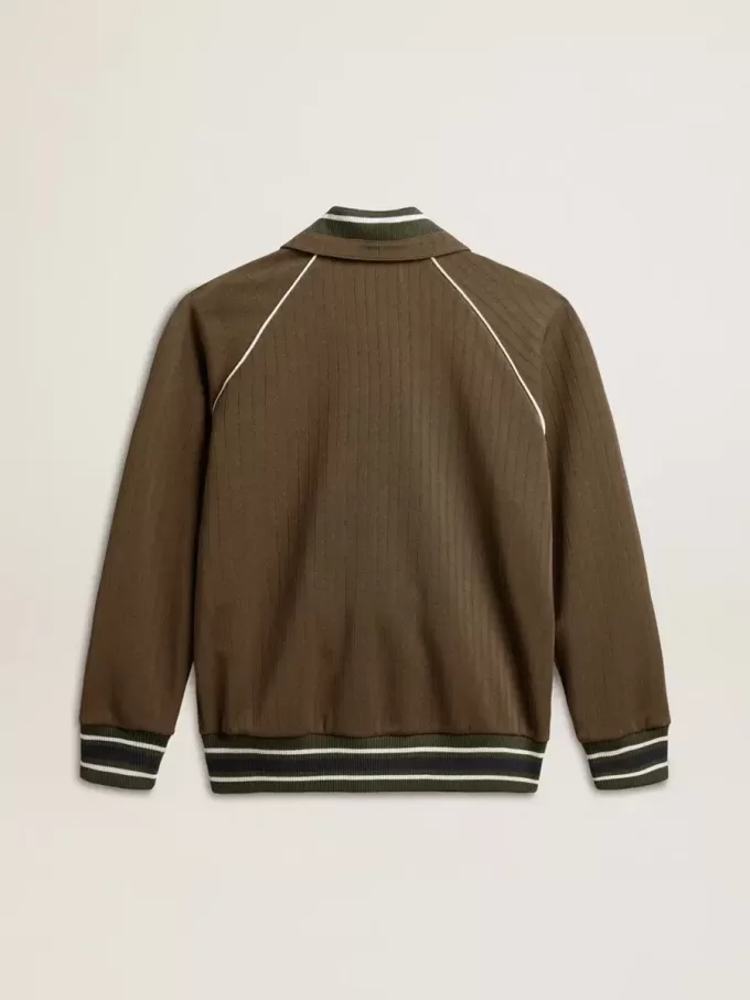 Herren-Sweatshirt in Militärgrün mit Reißverschluss und weißem Logo Herren-Sweatshirt in Militärgrün mit Reißverschluss und weißem Logo