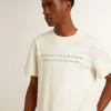 Herren-T-Shirt aus altweißer Baumwolle mit Print und Stickerei Herren-T-Shirt aus altweißer Baumwolle mit Print und Stickerei