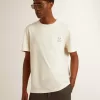 Herren-T-Shirt aus Baumwolle in Altweiß mit Aufdruck auf der Brust Herren-T-Shirt aus Baumwolle in Altweiß mit Aufdruck auf der Brust