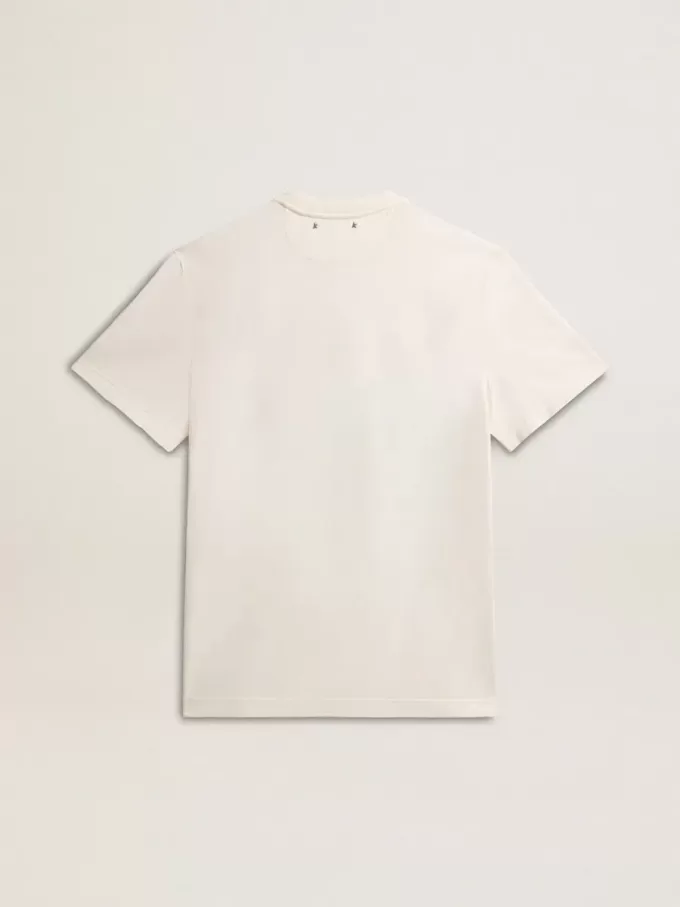 Herren-T-Shirt aus Baumwolle in Altweiß mit Aufdruck auf der Brust Herren-T-Shirt aus Baumwolle in Altweiß mit Aufdruck auf der Brust