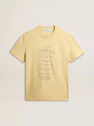 Herren-T-Shirt aus Baumwolle in Hellgelb mit verblasstem Schriftzug