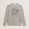 Herren-T-Shirt mit weißen und blauen Streifen und Stickerei auf der Vorderseite