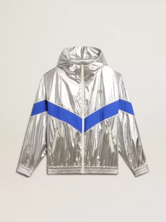 Herren-Windjacke aus silbernem Funktionsmaterial Herren-Windjacke aus silbernem Funktionsmaterial