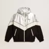 Herren-Windjacke aus silbernem und schwarzem Funktionsstoff
