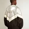 Herren-Windjacke aus silbernem und schwarzem Funktionsstoff