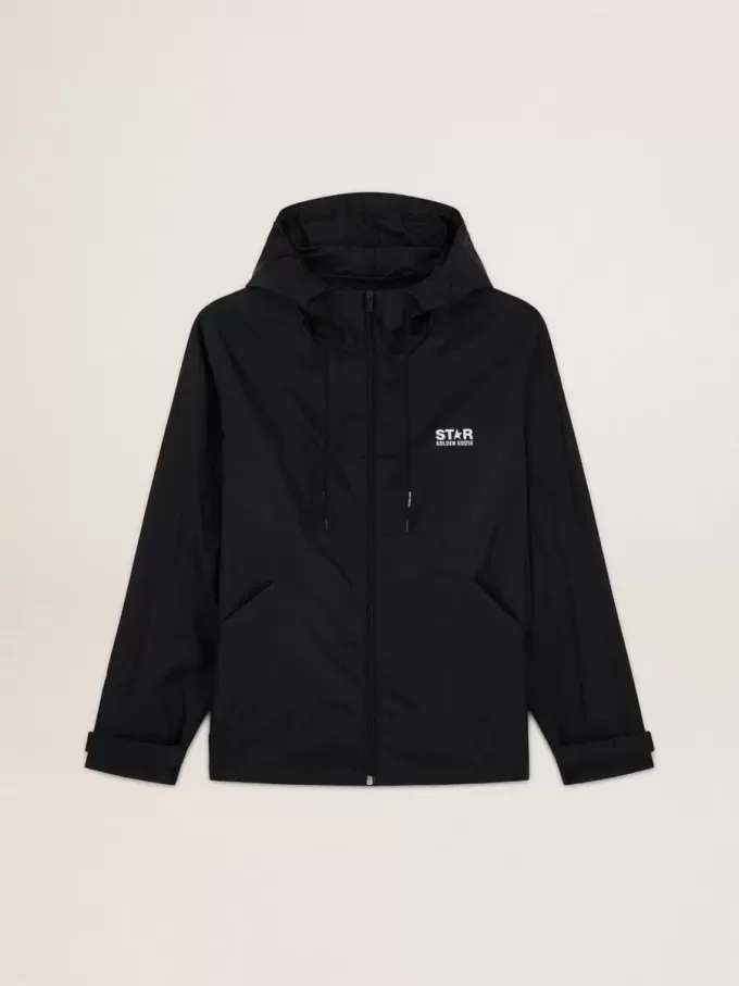 Herren-Windjacke mit kontrastierendem weißem Logo und Stern Herren-Windjacke mit kontrastierendem weißem Logo und Stern