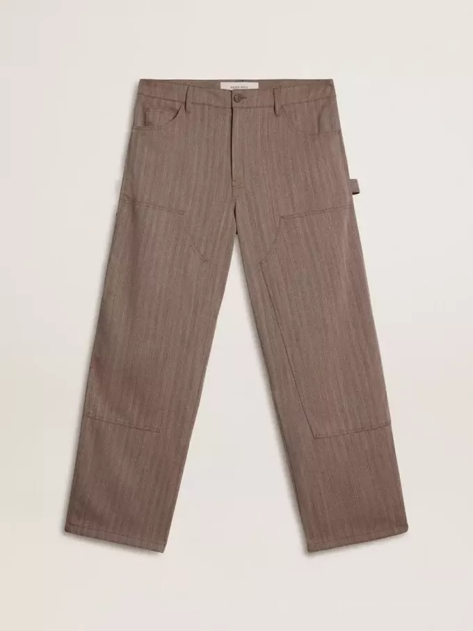 Herrenhose aus Wollmischung in Hellbraun mit Mikro-Chevron-Muster