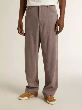 Herrenhose aus Wollmischung in Hellbraun mit Mikro-Chevron-Muster