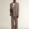 Herrenhose aus Wollmischung in Hellbraun mit Mikro-Chevron-Muster