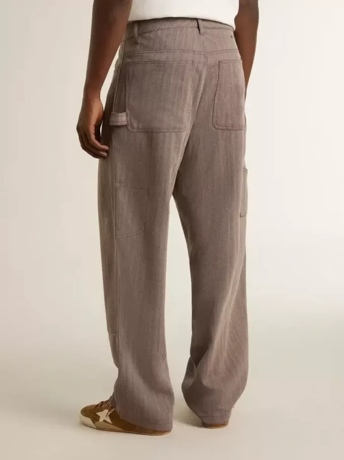 Herrenhose aus Wollmischung in Hellbraun mit Mikro-Chevron-Muster
