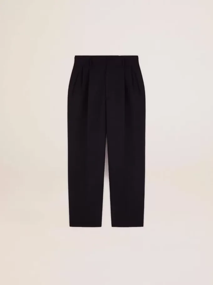Herrenhose mit weitem Bein aus dunkelblauer Wolle