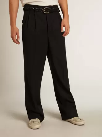 Herrenhose mit weitem Bein aus dunkelblauer Wolle Herrenhose mit weitem Bein aus dunkelblauer Wolle