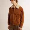Herrenjacke aus tabakfarbenem Spaltleder mit Lammfellkragen Herrenjacke aus tabakfarbenem Spaltleder mit Lammfellkragen
