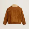 Herrenjacke aus tabakfarbenem Spaltleder mit Lammfellkragen Herrenjacke aus tabakfarbenem Spaltleder mit Lammfellkragen