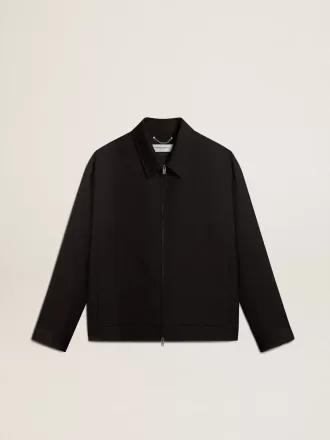 Herrenjacke mit Reißverschluss aus schwarzer Wollgabardine Herrenjacke mit Reißverschluss aus schwarzer Wollgabardine