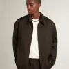 Herrenjacke mit Reißverschluss aus schwarzer Wollgabardine