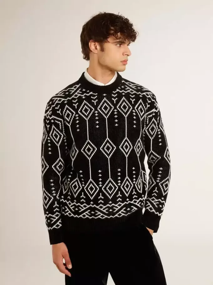 Herrenpullover aus Wollmischung mit Rundhalsausschnitt und Jacquard-Argyle-Muster Herrenpullover aus Wollmischung mit Rundhalsausschnitt und Jacquard-Argyle-Muster