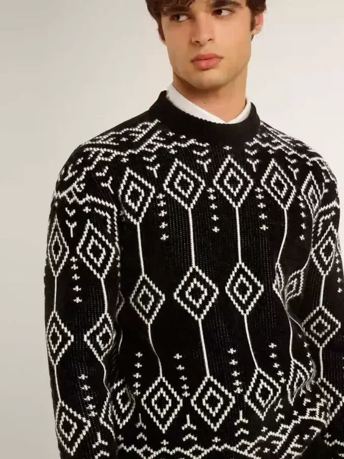 Herrenpullover aus Wollmischung mit Rundhalsausschnitt und Jacquard-Argyle-Muster Herrenpullover aus Wollmischung mit Rundhalsausschnitt und Jacquard-Argyle-Muster