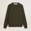 Herrenpullover in Militärgrün mit Rundhalsausschnitt und „Golden”-Schriftzug auf der Rückseite