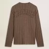 Herrenpullover in Travertinfarbe mit „Golden”-Patch-Schriftzug auf der Rückseite