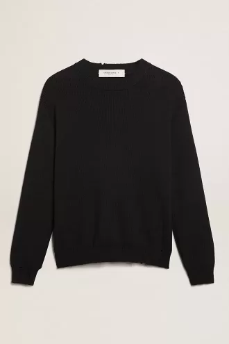 Herrenpullover mit Rundhalsausschnitt aus dunkelblauer Baumwolle