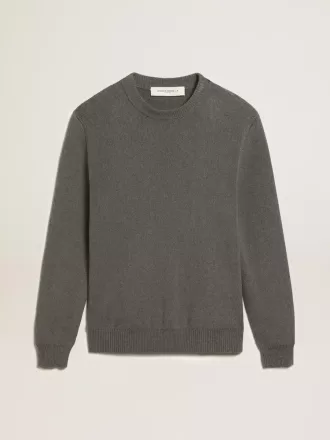 Herrenpullover mit Rundhalsausschnitt aus dunkelgrauer Baumwolle mit Logo auf der Rückseite