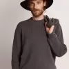 Herrenpullover mit Rundhalsausschnitt aus dunkelgrauer Baumwolle mit Logo auf der Rückseite