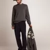 Herrenpullover mit Rundhalsausschnitt aus dunkelgrauer Baumwolle mit Logo auf der Rückseite