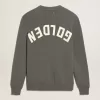 Herrenpullover mit Rundhalsausschnitt aus dunkelgrauer Baumwolle mit Logo auf der Rückseite