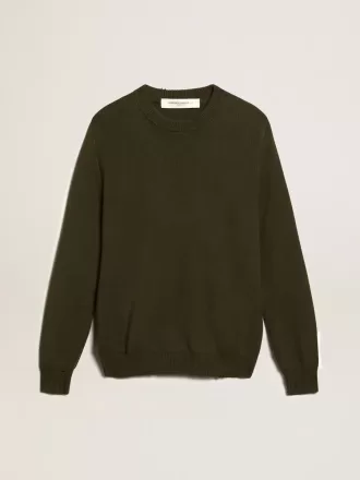 Herrenpullover mit Rundhalsausschnitt aus militärgrüner Baumwolle