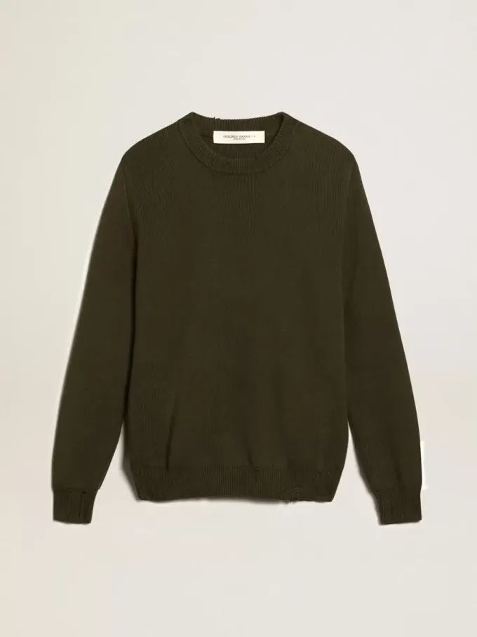 Herrenpullover mit Rundhalsausschnitt aus militärgrüner Baumwolle Herrenpullover mit Rundhalsausschnitt aus militärgrüner Baumwolle