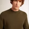 Herrenpullover mit Rundhalsausschnitt aus militärgrüner Baumwolle Herrenpullover mit Rundhalsausschnitt aus militärgrüner Baumwolle