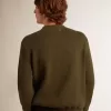 Herrenpullover mit Rundhalsausschnitt aus militärgrüner Baumwolle Herrenpullover mit Rundhalsausschnitt aus militärgrüner Baumwolle