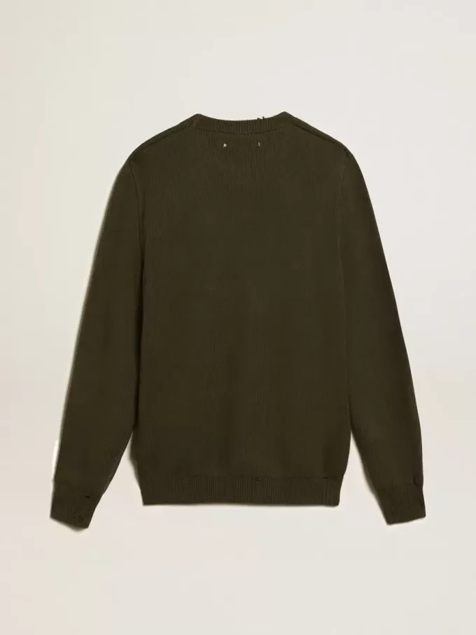 Herrenpullover mit Rundhalsausschnitt aus militärgrüner Baumwolle Herrenpullover mit Rundhalsausschnitt aus militärgrüner Baumwolle