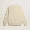 Herrenpullover mit Rundhalsausschnitt aus panamafarbener Baumwolle mit Logo auf der Rückseite Herrenpullover mit Rundhalsausschnitt aus panamafarbener Baumwolle mit Logo auf der Rückseite