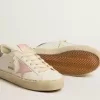 Hi Star aus weißem Leder mit rosa Wildlederstern und rosa Glitzer-Fersenlasche