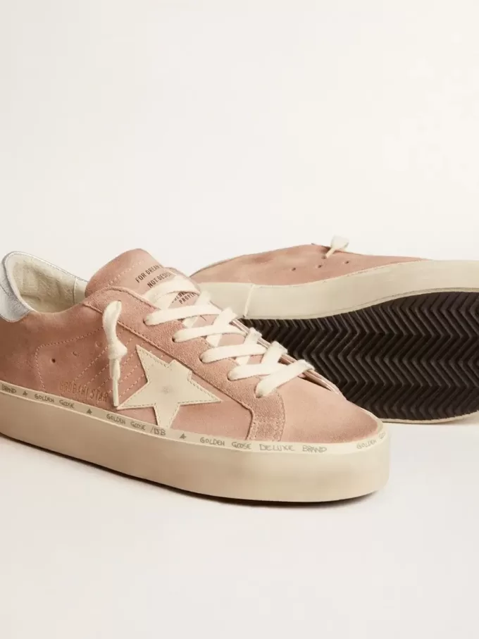 Hi Star für Damen aus rosa Wildleder mit cremefarbenem Stern und silberner Lederlasche an der Ferse
